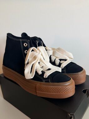 Converse Platform Black High-Top Canvas Sneakers with Gum Sole and Cream Laces